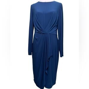 Lauren by Ralph Lauren Women's Blue Ruched Jersey Dress Size 14